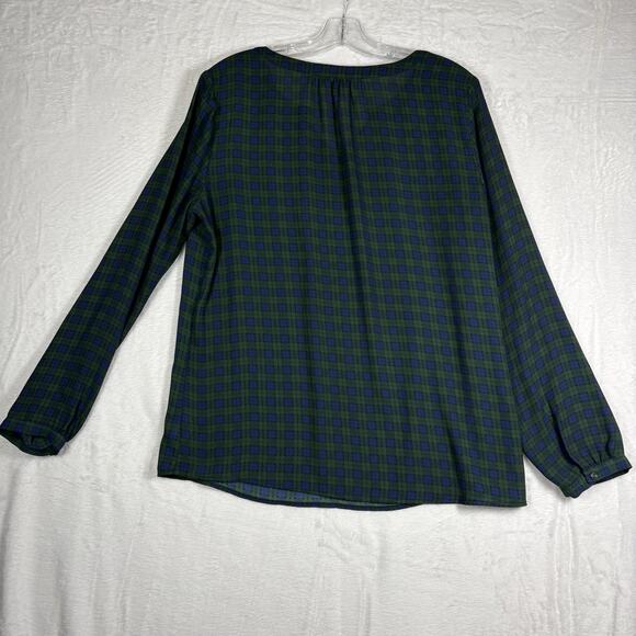 Talbots Plaid Blouse Womens Size Medium Green Blue Long Sleeve Holiday Fall - Picture 5 of 10